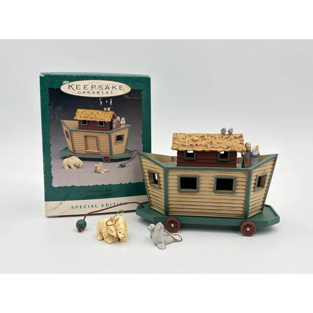 1994 Noahs Ark Three Piece Set Hallmark Keepsake Ornament Vintage QXM410-6